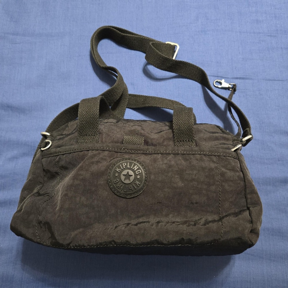 Kipling Duffle Bag Womens Small Black Nylon Crossbody Shoulder Travel Zip FLAW